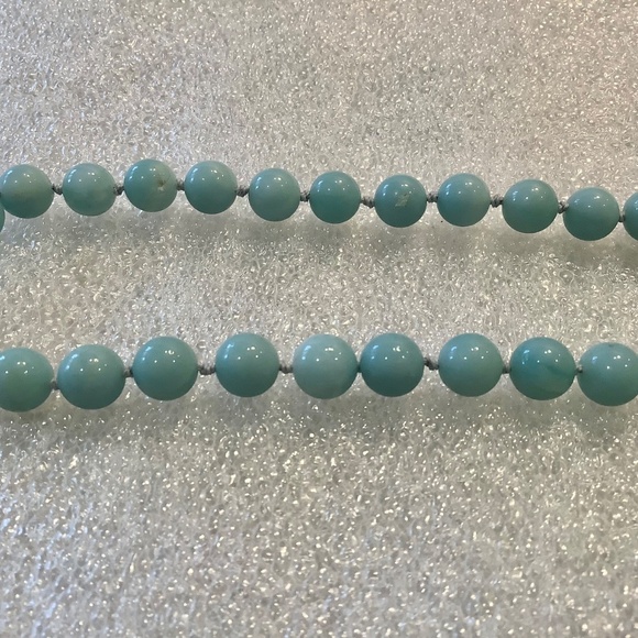 Vintage Blue Beaded Necklace With Carved and Cloisonné Style Gemstone Beads - Picture 3 of 9